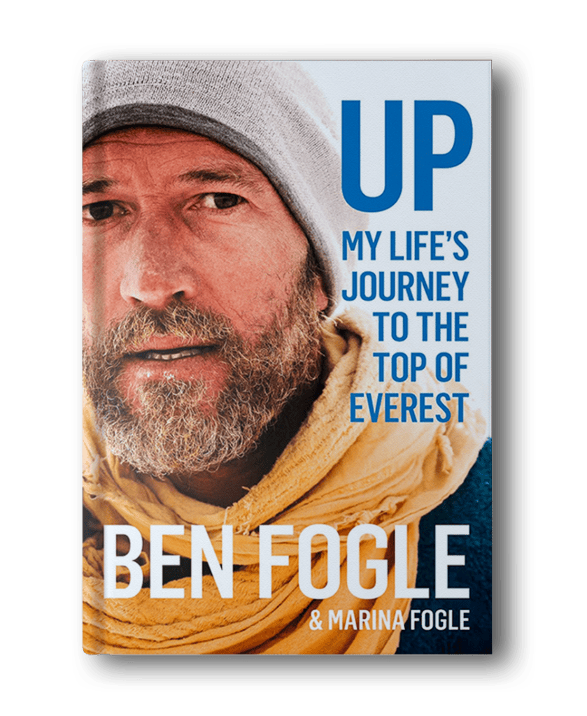 A book cover showing a bearded man wearing a hat and scarf. The title reads "UP: My Life's Journey to the Top of Everest" by Ben Fogle & Marina Fogle, an inspirational addition to hiking books for women.