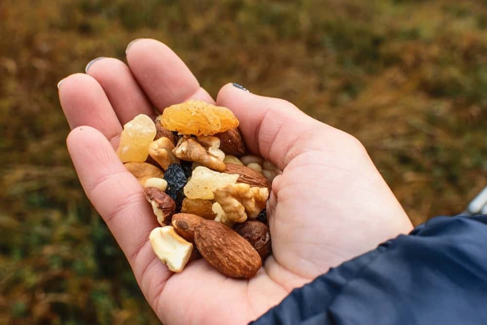 hand with trail mix