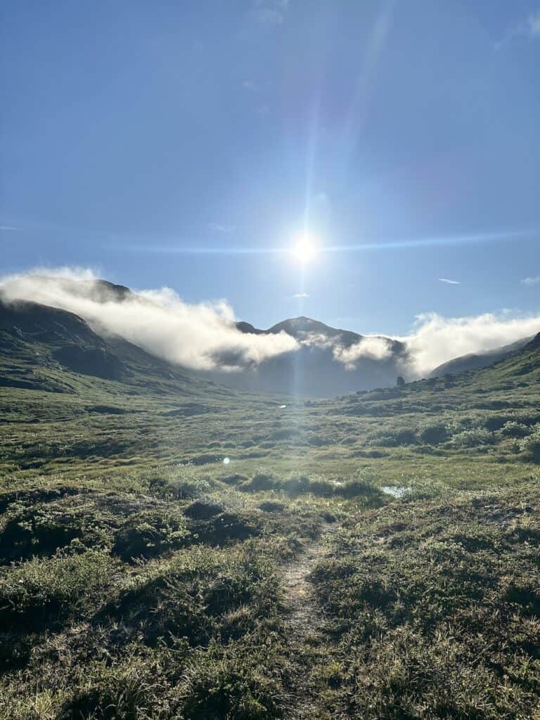 sunlite valley in greenland with a cloudless sky