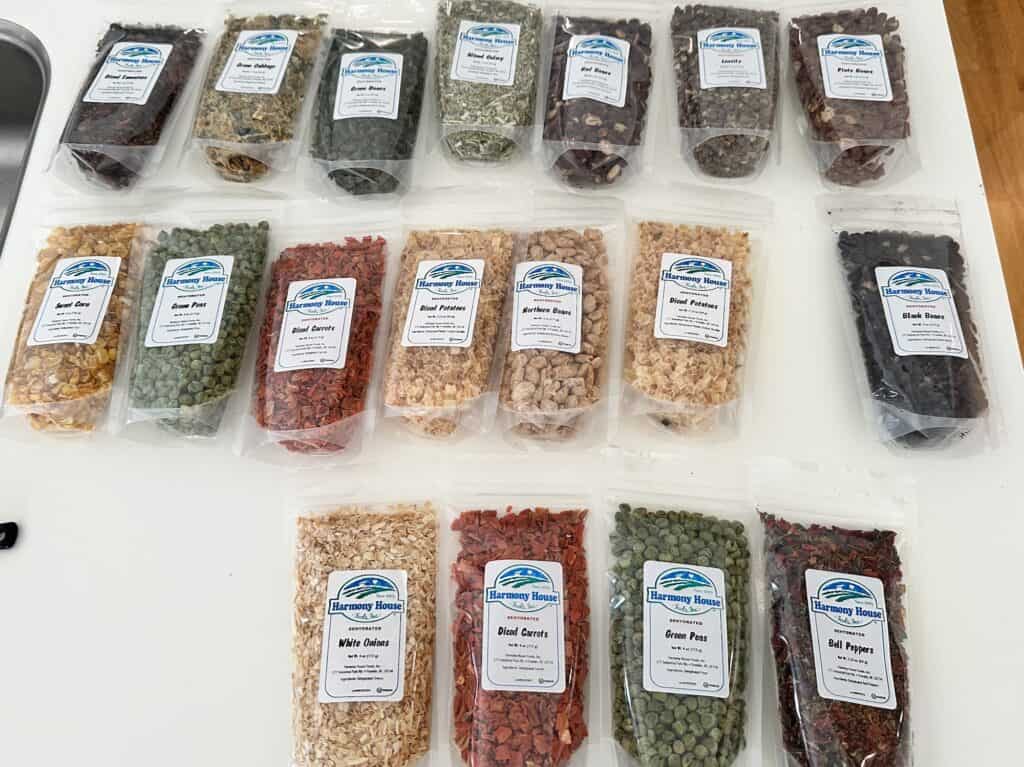18 cups of freeze, dried vegetables and legumes